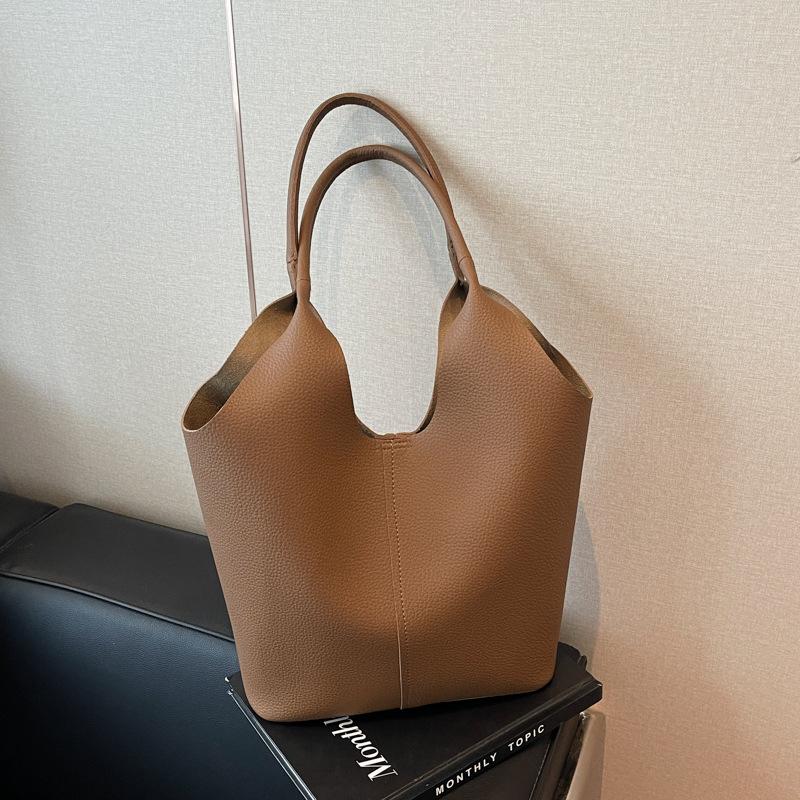 

Іноземне замовлення Корейська версія, модна жіноча сумка 2024, нова модна сумка на плече великої ємності, ніша, висококласна сумка-відро коричневий