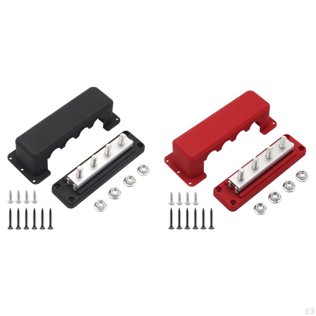 Bus Bar Power Distribution Block with Cover 3/8" 4 Stud for Automotive And Marine Use