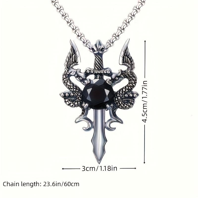 1/2pcs Fashion Gothic Knight Double Dragon Holy Sword Cross Pendant Necklace - Vintage Punk Rock Style-Suitable for Women and Men's Daily Wear-Classic