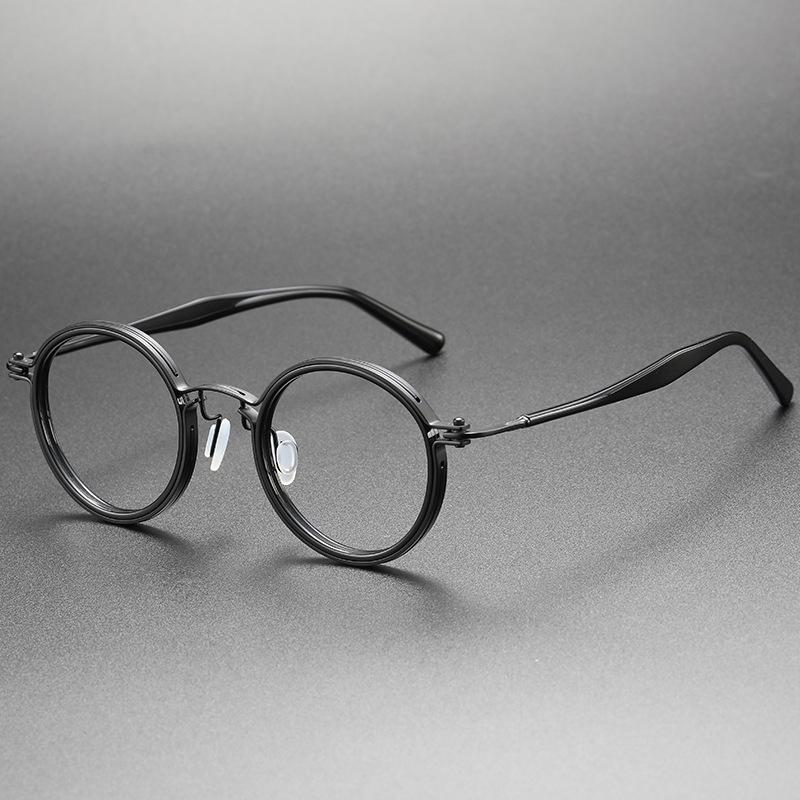 

Italy Brand Replica Designer Handmade Round Acetate Titanium Frame Mens Korea Luxury Eyeglass Vintage Eyewear чорний