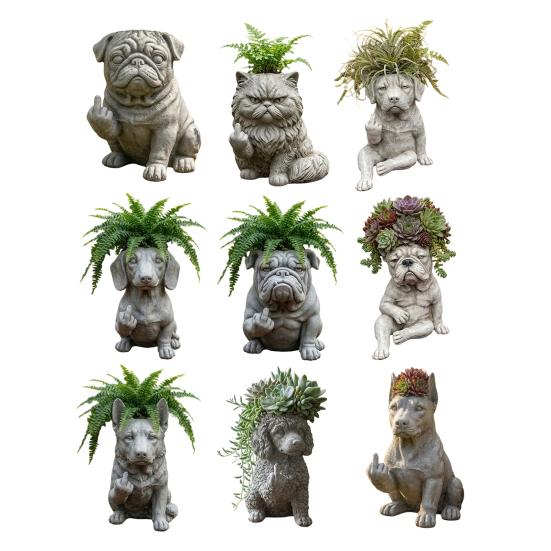 Bulldog Flowerpot Creative Decorative Planter with Unique Attitude Design Eye-Catching Garden Decor Indoor Outdoor Plant Pot Novelty Flower Planters