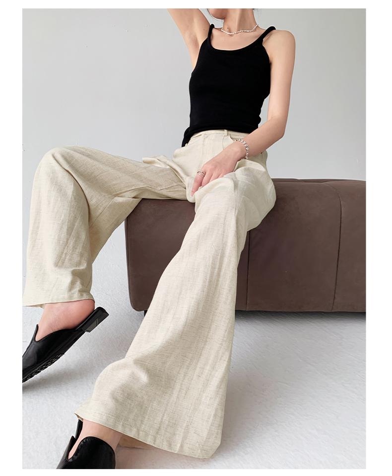 Women's Summer Wide-Leg Cotton Linen Trousers - Loose, Floor-Length, Casual Tencel Pants