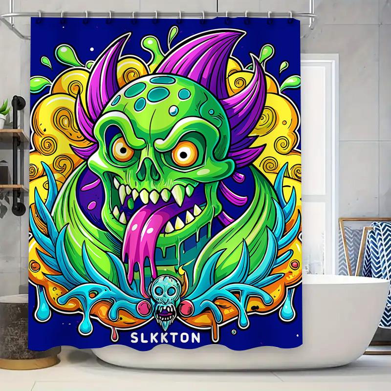 Tuniu Psychedelic Skull Shower Curtain Cool Cartoon Horror Art Decor Funny Bathroom Decor Gift