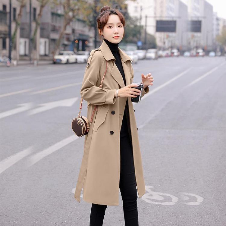 Women Trench Coat Long Over The Knee Thin Waist Autumn Medium Coat Womens Clothing