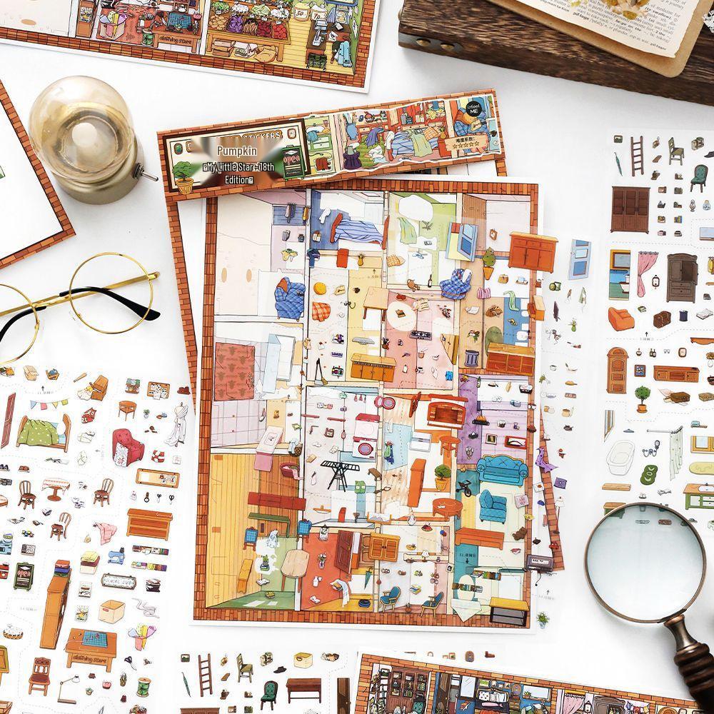 Infeel.Me Große Landschaftsaufkleber - Mein kleines Haus 28. Ausgabe 2.5D DIY Miniatur-Szene