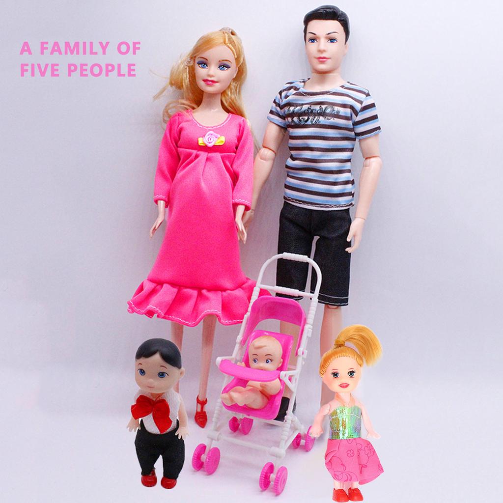 5 Pieces People Family Dolls Early Educational Gifts Accessories with Dad Pregnant Mom Boys Girls Bicycle Scooter