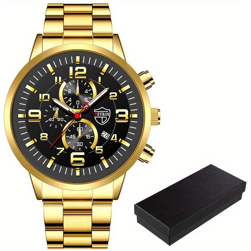 Wathes for Mens Fashion Business Stainless Steel Quartz Wristwatch Male Casual Sports Calendar Watch Luminous Clock