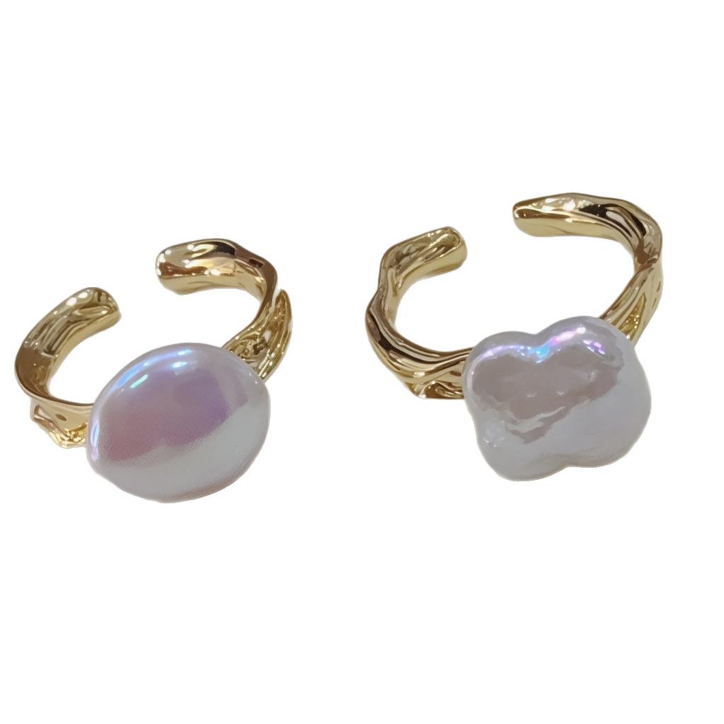 Natural four-leaf flower button baroque pearl ring women's open index finger ring 2026 new retro ring