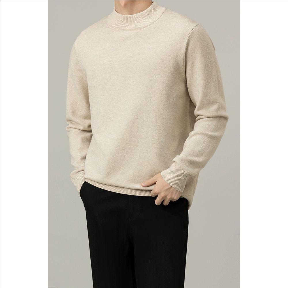 Men's High-End Slim Fit Solid Color Sweater - Round Neck, Warm, Casual, Autumn/Winter Fashion