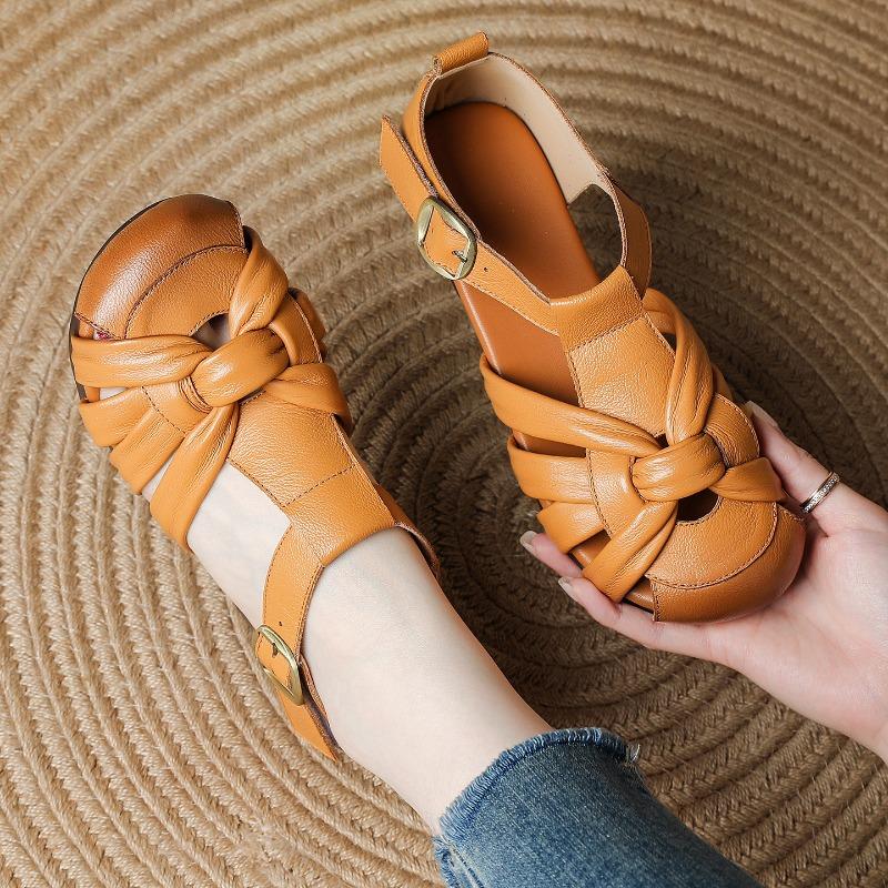 Genuine leather summer new beef tendon sole retro sandals women's wear comfortable soft sole low heel summer women's shoes