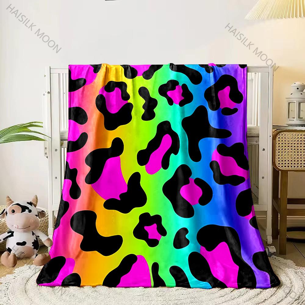 3D Colorful Leopard Theme Print Flannel Blanket Children's Air Conditioning Blanket Lunch Blanket for Daughter Girlfriend Gifts