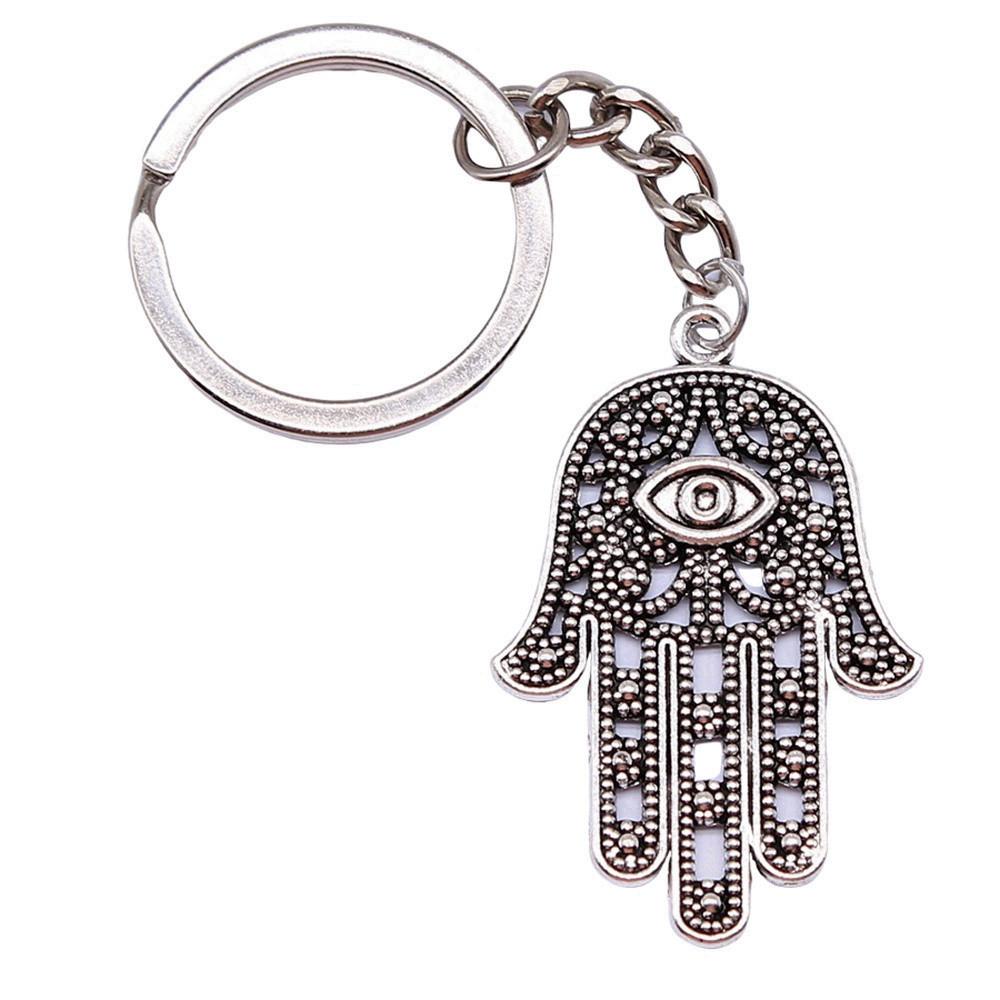 Hamsa Hand Charm Keychain Evil Eye Protection Key Ring 28mm Ring