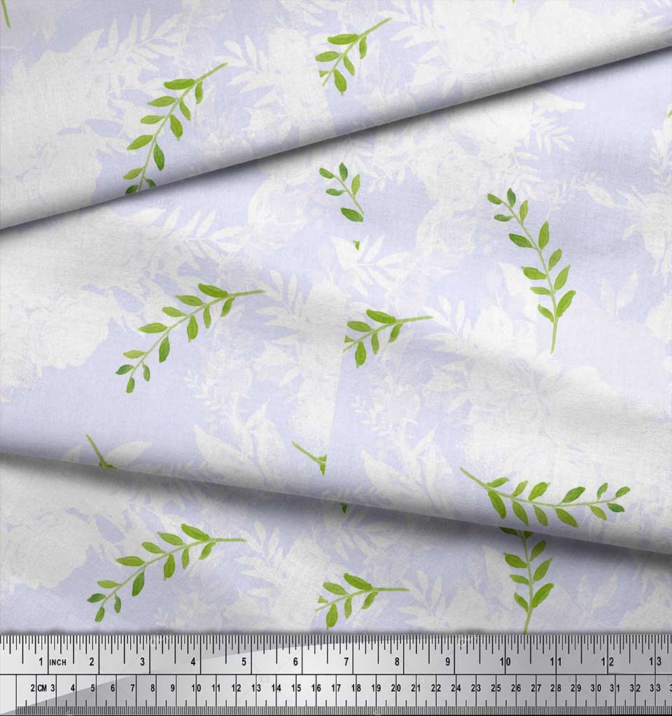 Soimoi Purple Poly Crepe Fabric Pecan Leaves Fabric Prints By Metre 42 Inch