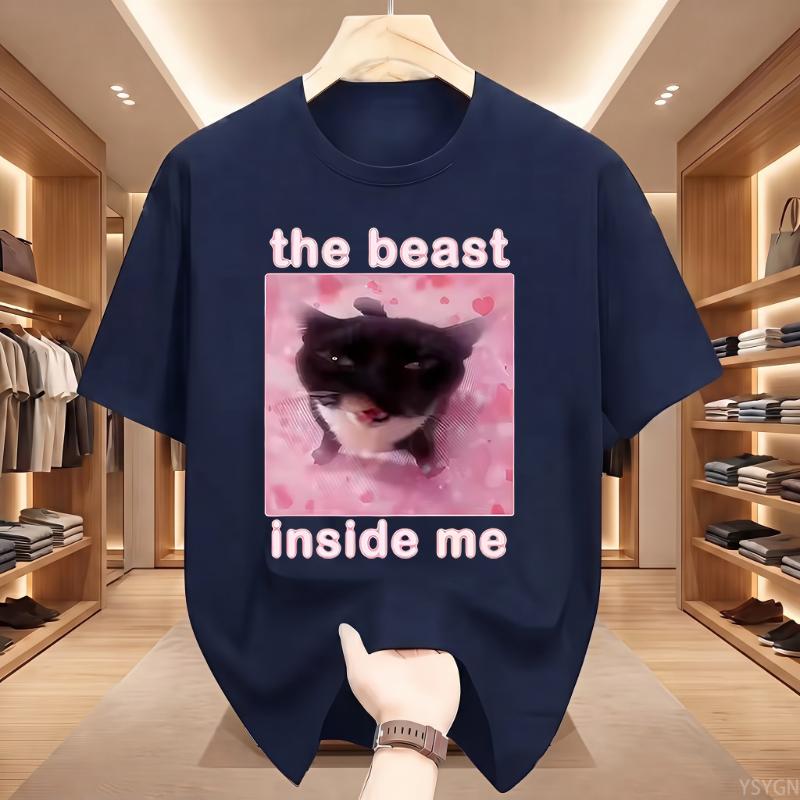 The Beast Inside Me Cat Funny T Shirts Men Cat T-shirt Round Neck Short Sleeve Trendy Tee Shirt T Shirt