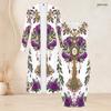 Women Plus Size Printed Two Piece Set Long Sleeve Open Front Cardigan Sleeveless Bodycon Dress