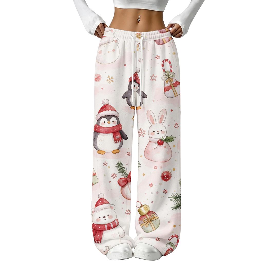 Women's Christmas Flannel Pants, Straight Leg Pajama Bottoms for Holiday