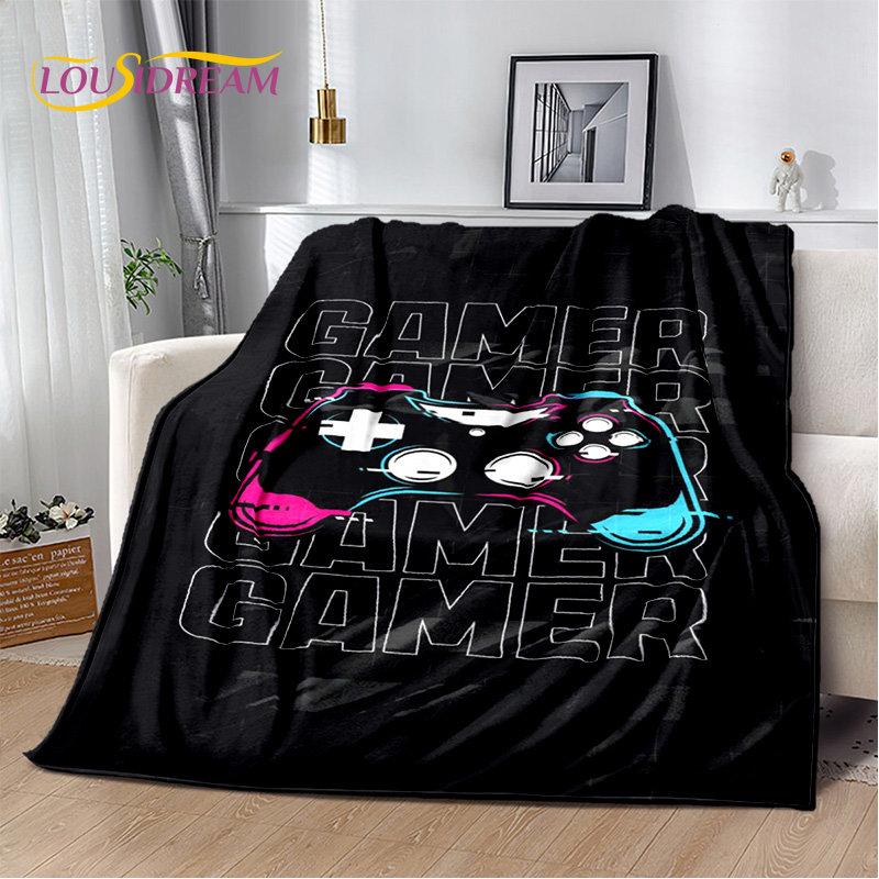 Cartoon-Gamer-Gamepad-Game-Over-weiche Plüschdecke, Flanelldecke, Überwurf, Deckenbezug für Wohnzimmer, Schlafzimmer, Betten, Sofa, Picknick