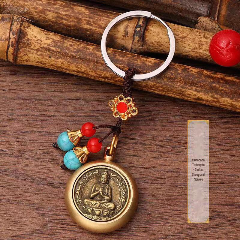 Brass Zodiac Guardian Keychain: Eight Birth-Year Gods for Prosperity