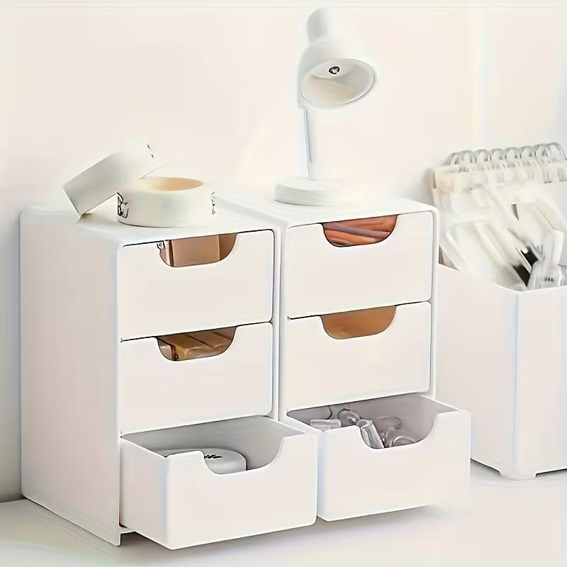 1pc Mini Desktop Storage Box with Drawer - White Space-Saving Plastic Organizer Tray Suitable for Home Office, Bathroom, Desk - Multi- Drawer Unit