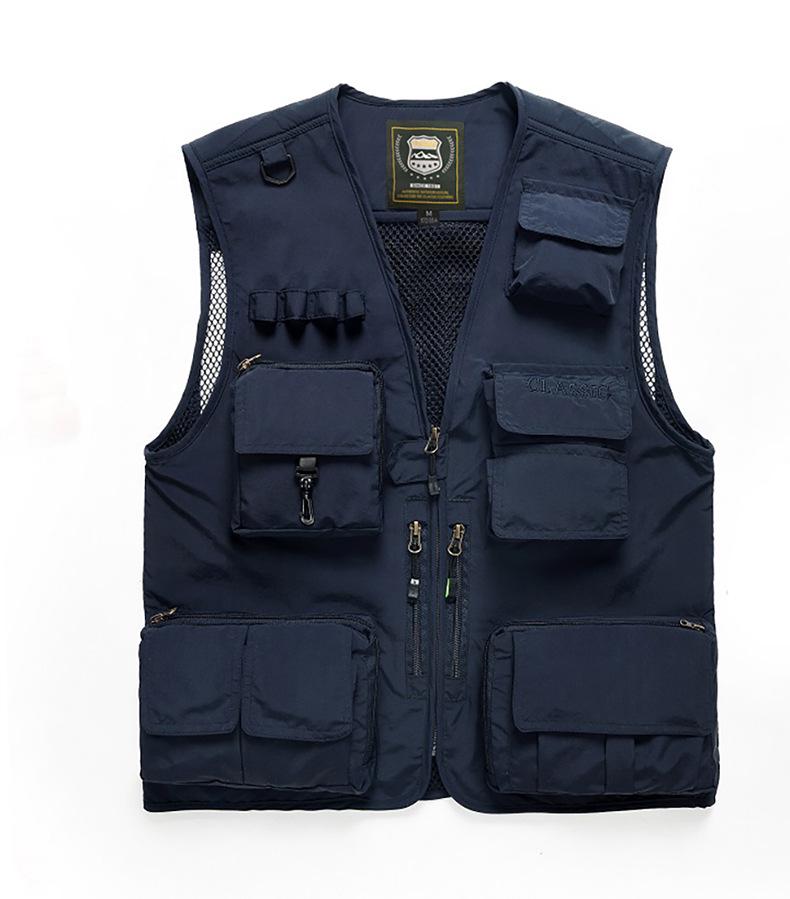 Men's Multi-Pocket Outdoor Fishing Photography Vest, V-Neck Sleeveless Plus Size Workwear 7898 Thin Design