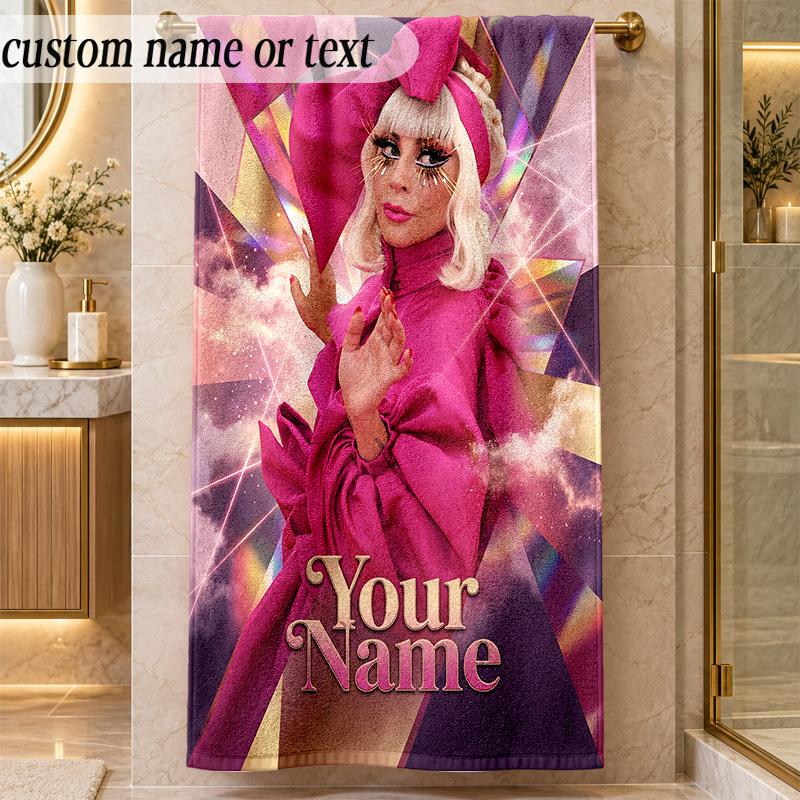 Beach TowelLady Gaga Custom Name Text Personalized Soft Towel for Beach Pool Indoor Home Decor Gift