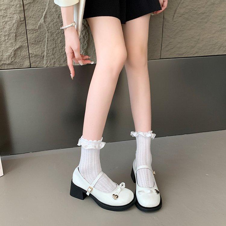 2024 New Hot Selling Versatile Square Toe Solid Color Shoes Bow Decoration Bag Heel Straight Buckle Ladies Shoes