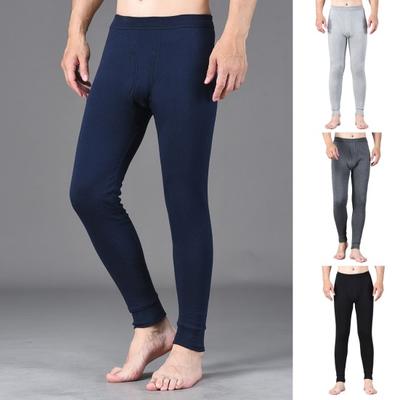 Men Winter Long Johns Great Elasticity Soft Pure Color High Waist Thick Warm Open Crotch Slim Fit Skinny Casual Plus Size Ankle-banded Length