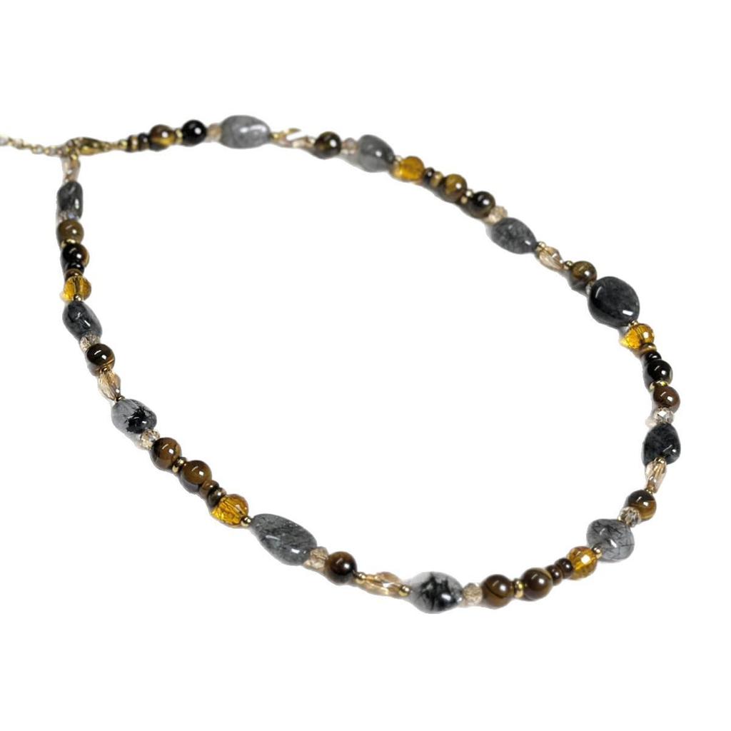 Maillard-Style Tiger Eye & Black Tourmaline Irregular Beaded Necklace for Women