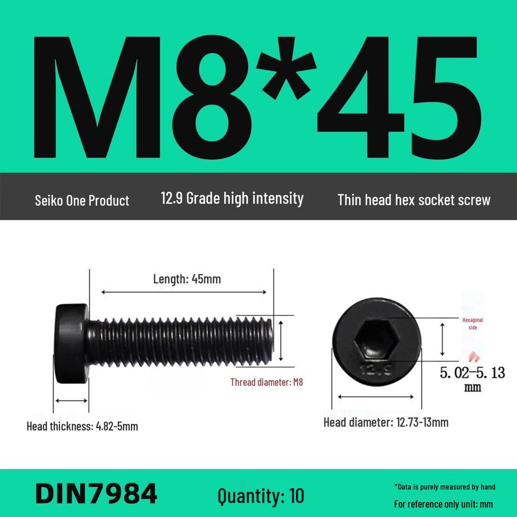 DIN7984 Grade 12.9 Thin Head Hex Socket Cap Screws - Sizes M3 To M16