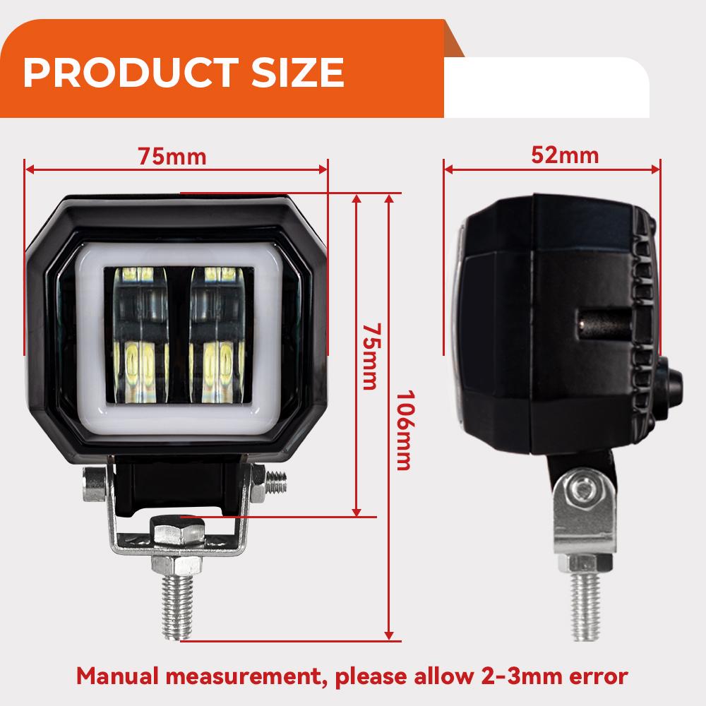 3inch LED Spot Fog Light Car Boat Motorcycle LED Work Light LED Off Raod Lights 12V 24V 6500K 20W with Angel Eyes Lights