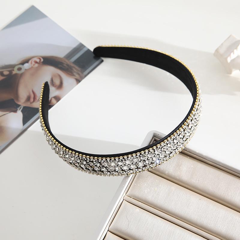 European American Cross-Border Elegant Rhinestone Crystal Pearl Handmade Hairband Fashion Full-Strass Baroque Headband Colorful