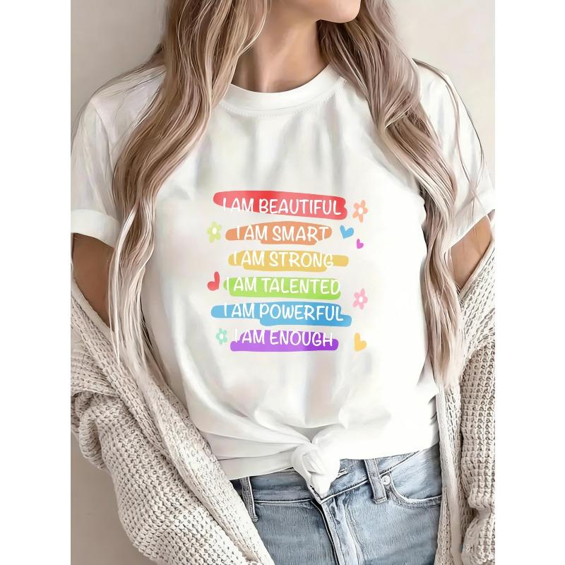 T Shirt With I Am Beautiful I Am Smart I Am Strong I Am Talented I Am Powerful I Am Enough Print For Women Casual Wear Daily Outfit Summer Top