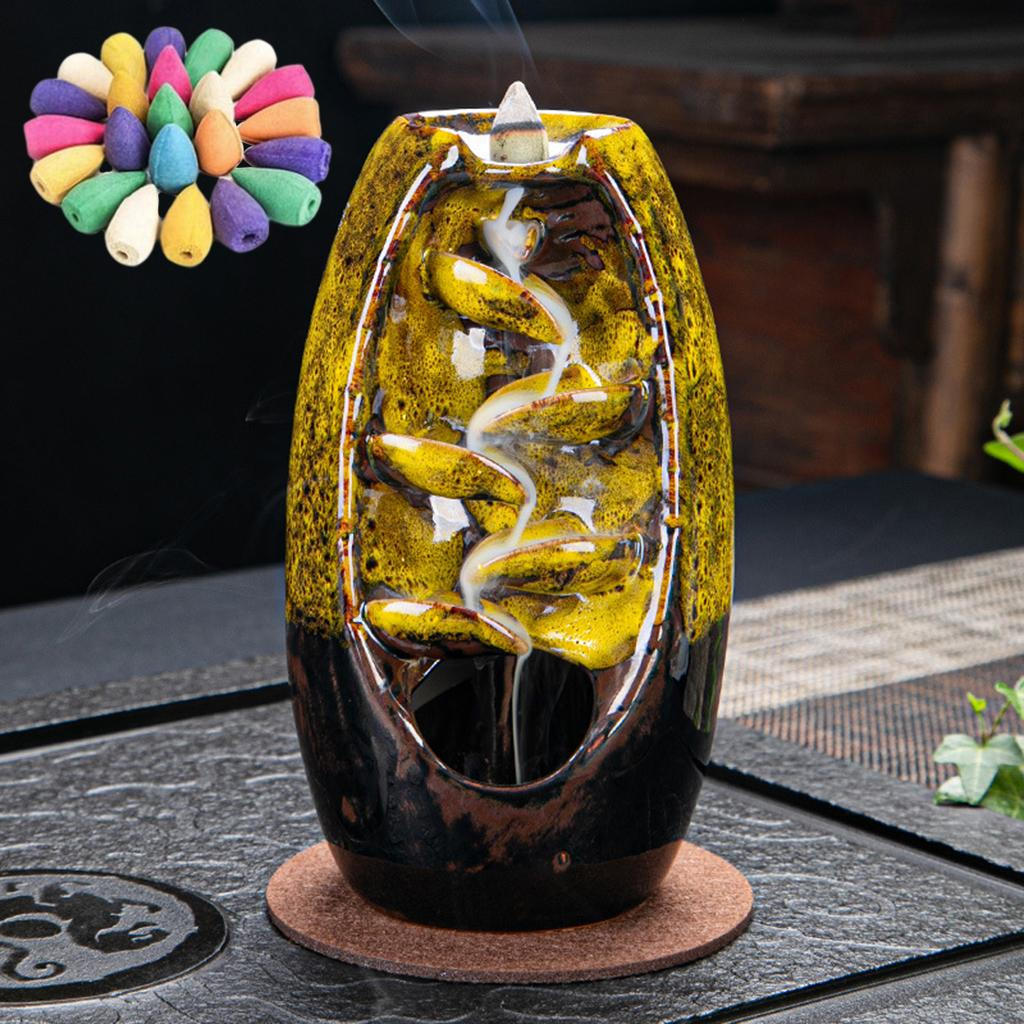 Burner Holder Ceramic Flowing Back Censer with 50 Cones