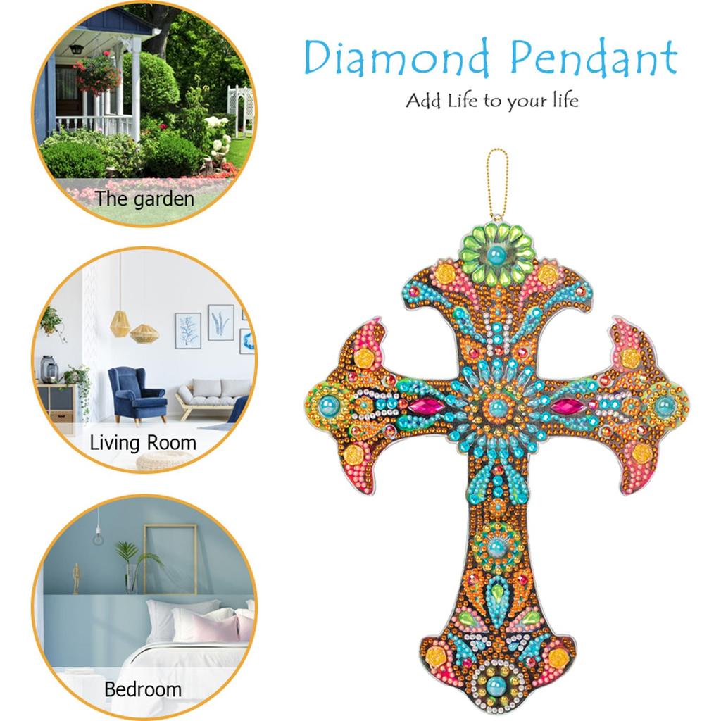 Kit de Peinture Diamant DIY Pendentif Croix Strass Acrylique Ornements Muraux Suspendus