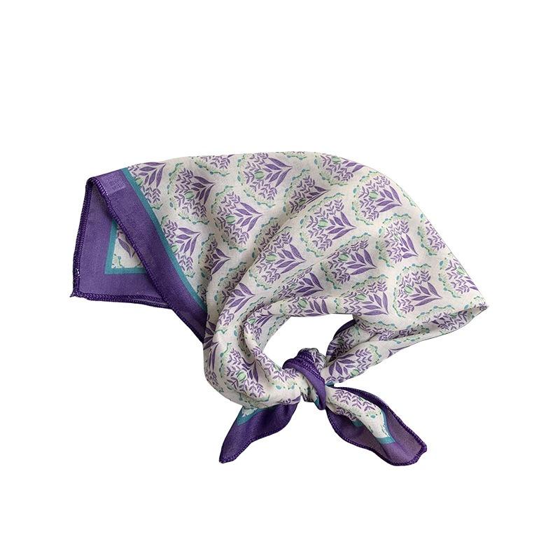 Floral Headscarf Summer Women's Pastoral New Literary and Versatile Small Scarf 58 Cotton and Linen Small Square Scarf Silk Scarf Women's Headband
