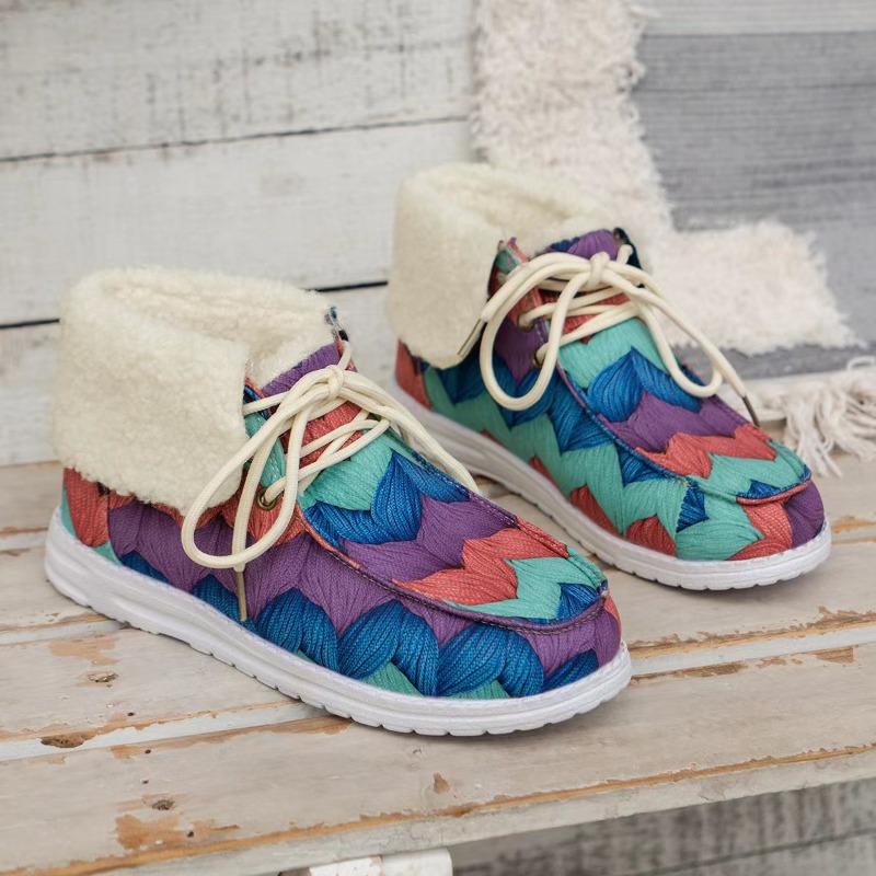 Foreign Trade European and American Large-size Cotton Shoes for Women's Winter New Santa Claus Thickened and Velvet Women's Flat-soled Cotton Shoes