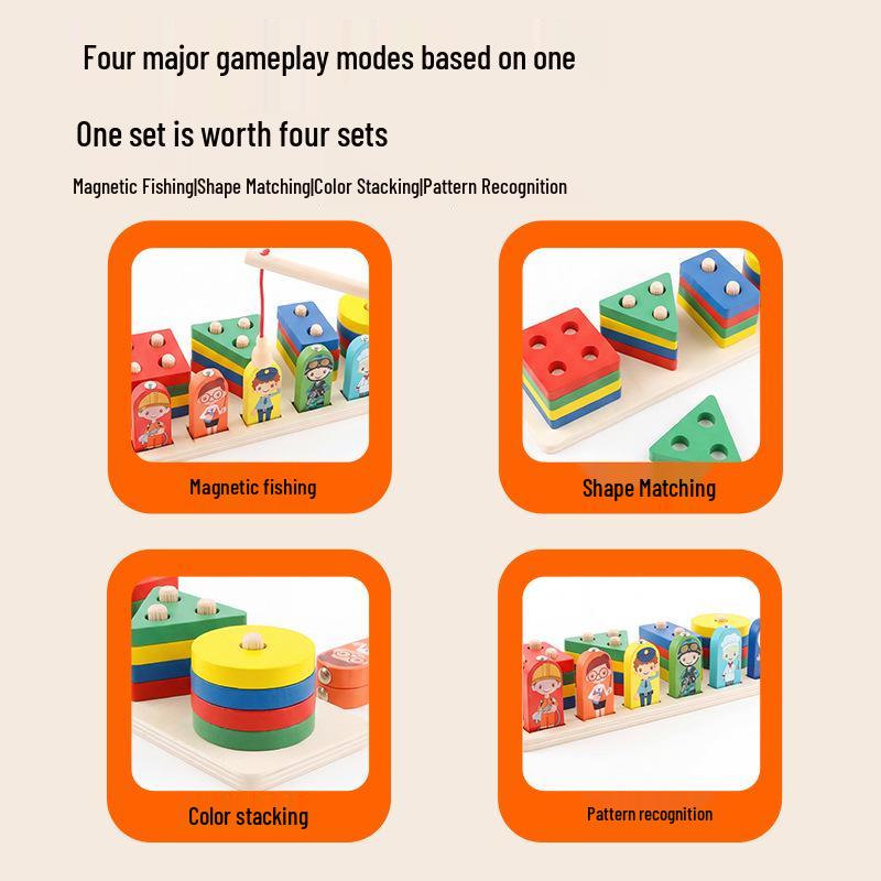 Montessori Wooden Geometric Stacking Cylinders for Toddlers - Educational Hands-on Brain-Developing Toy