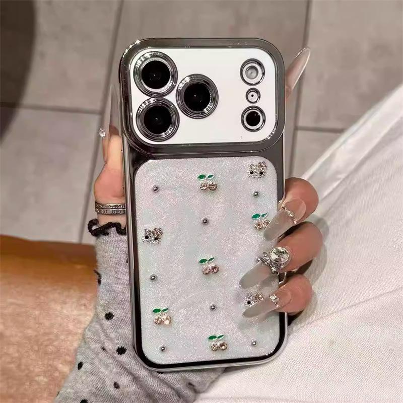 

iPhone 17Pro Case with Rhinestones and Electroplated Cherry Design, Also Compatible with iPhone 16Pro and 15Pro 16PRO MAX