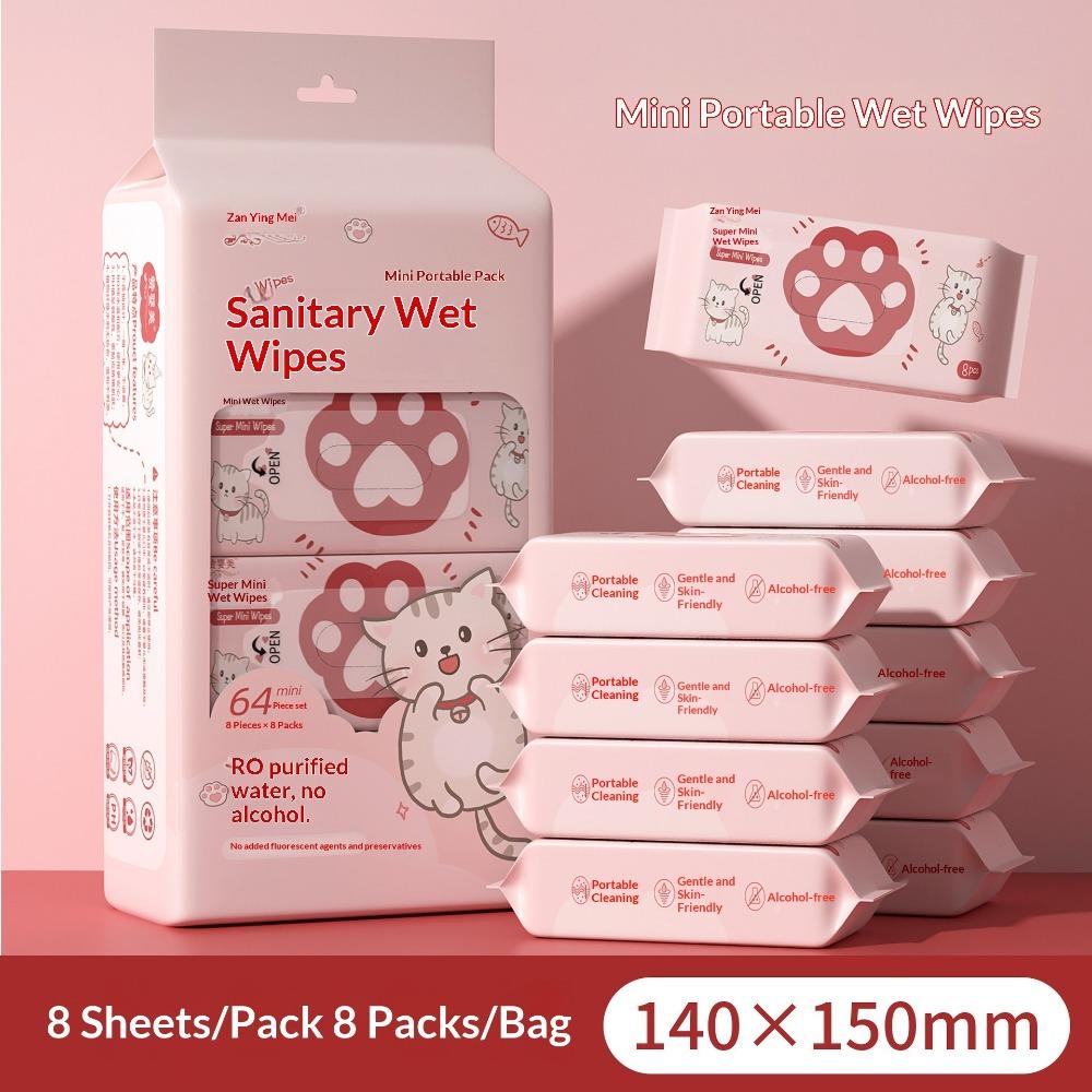 192/64 /32 Pezzi Mini Salviettine Umidificate Portatili, Salviettine Monouso Senza Alcool per Mani e Bocca, Multiuso per Persone e Animali Domestici Viaggio Esterno