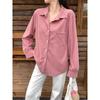 Plus Size Women's Retro Corduroy Shirt - Casual Long Sleeve BF Style for Spring & Autumn
