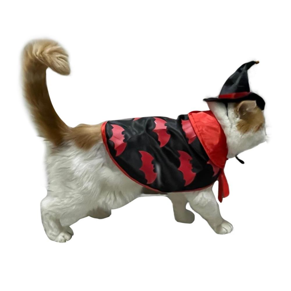Pumpkin Pattern Halloween Cat Cloak Adjustable Bat Cat Halloween Costume Creative Breathable Pet Cosplay Costume Set Home Decor