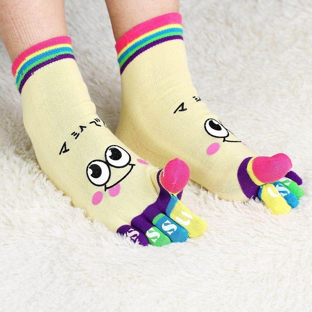1Pair / 5Pair Cartoon Cute Kawaii Smile Women Toe Socks Casual 3D Art Tube Novelty Color Random!!