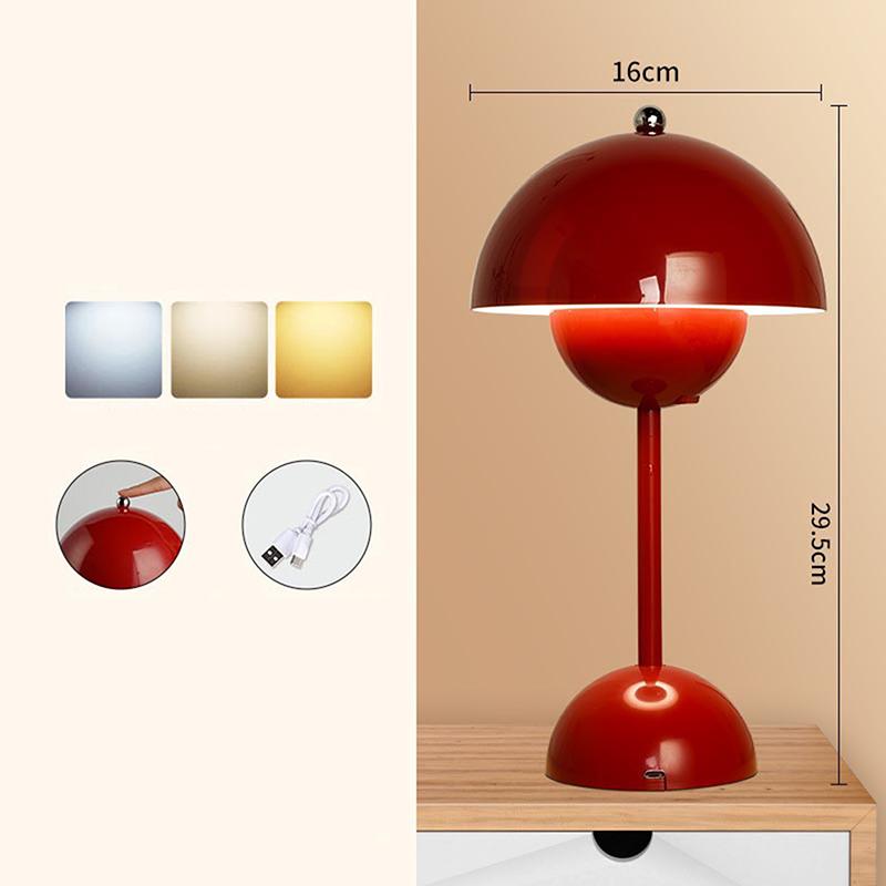 

USB перезаряжаемый светодиодный грибовидный небольшой настольный светильник портативный C-типа зарядка цветок бутон сенсорный ночник настроение настольная лампа декор красный