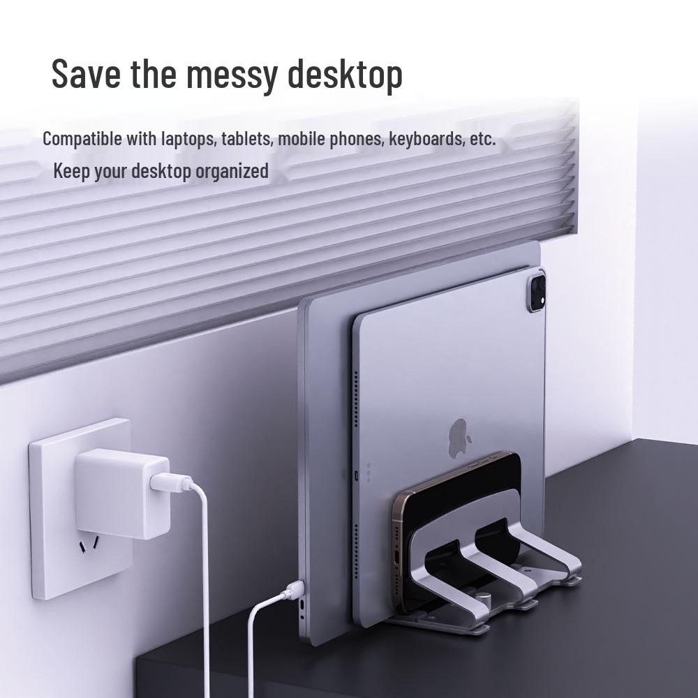 Adjustable Metal Laptop Stand: Double Slot, Stable Vertical Organizer
