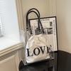 Women Fashion Transparent PVC Handbag Female Clear Brown Shoulder Bag LOVE Letter Printing Tote Bags Summer Beach Handbags