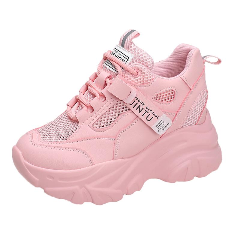 Fashion Summer Breathable Mesh Sneakers 9.5CM Hidden Heels Spring High Platform White Sports Dad Shoes Wedges Casual Chunky Sneakers