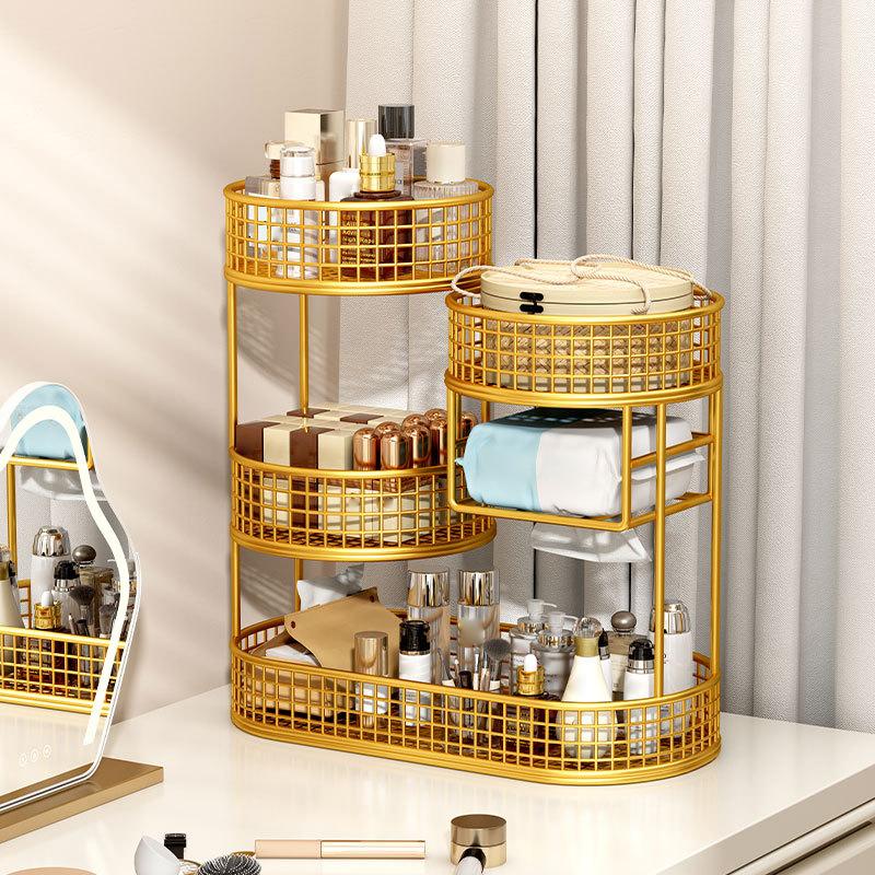 1pc Varnished Metal Cosmetic Organizer Lightweight No-Installation Makeup Storage Rack Modern Vanity Countertop Shelf