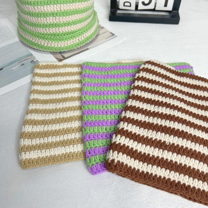 Autumn-Winter Striped Woolen Hat with Cute Cat Ears - Fashionable, Versatile Devil Design.