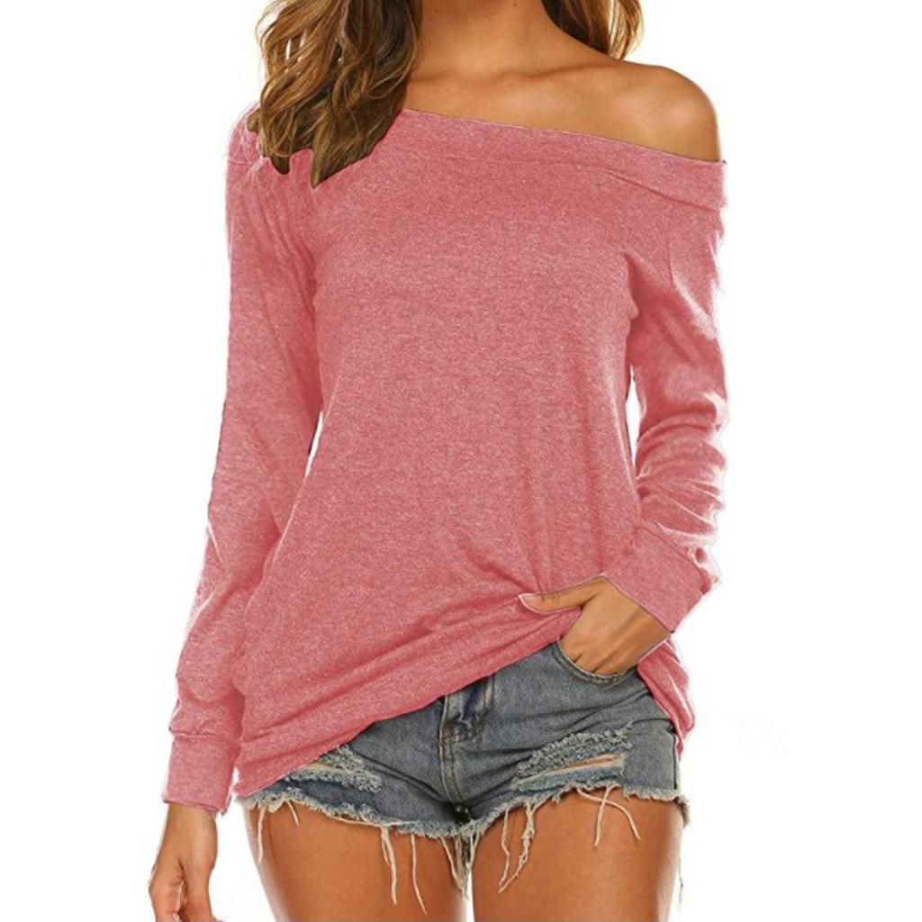 Fashion Leisure Women Long Sleeve Neck Off Shoulder Shirt Tunic Blouse Tops
