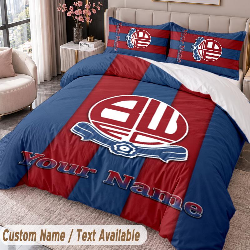 Bolton Wanderers FC Printed Bedding Set Custom Name Text 1 Duvet Cover 2 Pillowcases For Bedroom